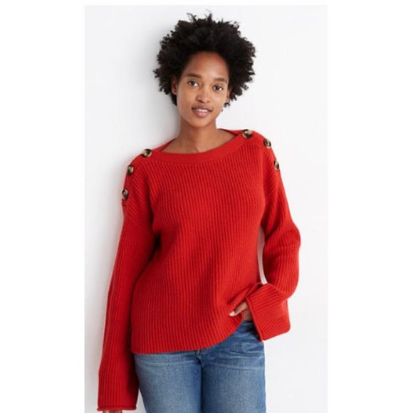 Madewell Sweaters - Madewell NWT Calloway Boatneck Sweater Large Merino Wool Blend Enamel Red